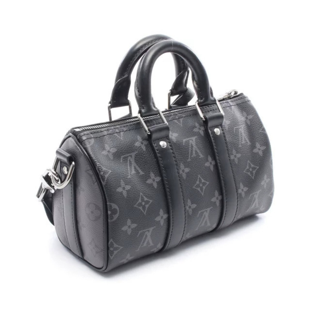 Louis Vuitton Keepall Monogram Canvas Bandoulire Eclipse Handbag Leather Black